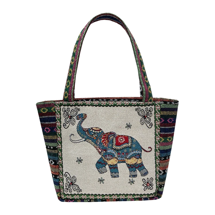 【工厂直销】斜挎包针织刺绣民族风大象帆布小方包车缝线其