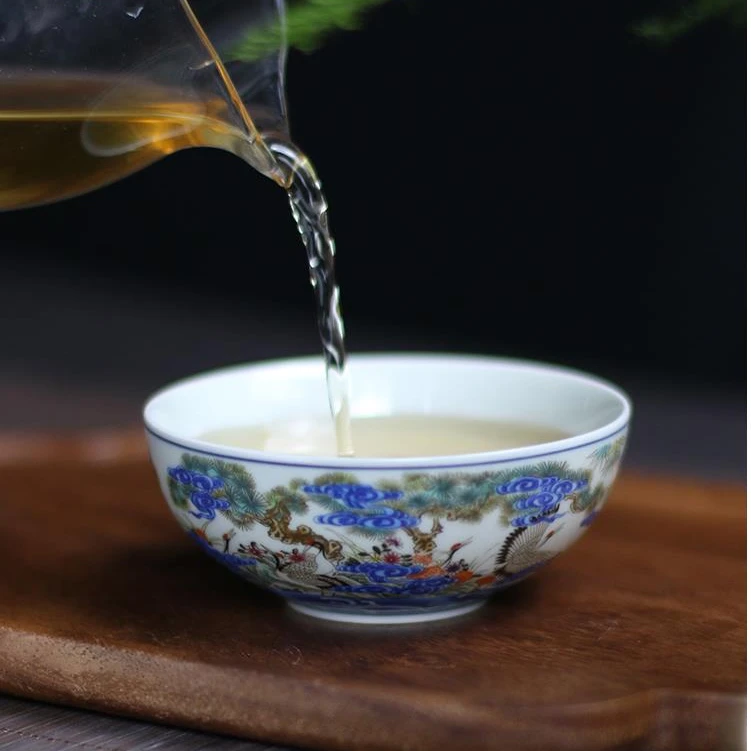 景德镇风格珐琅彩仙鹤普洱杯茶杯家用主人杯陶瓷功夫茶具专用单杯
