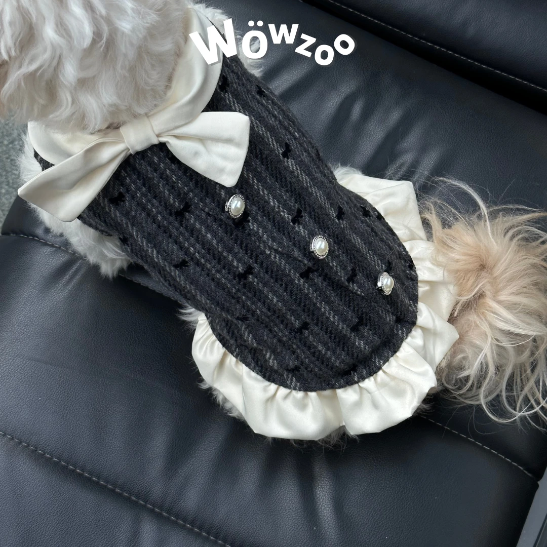 Wowzoo宠物猫狗衣服洋气可爱公主裙秋冬呢子娃娃领马尔济斯小香风