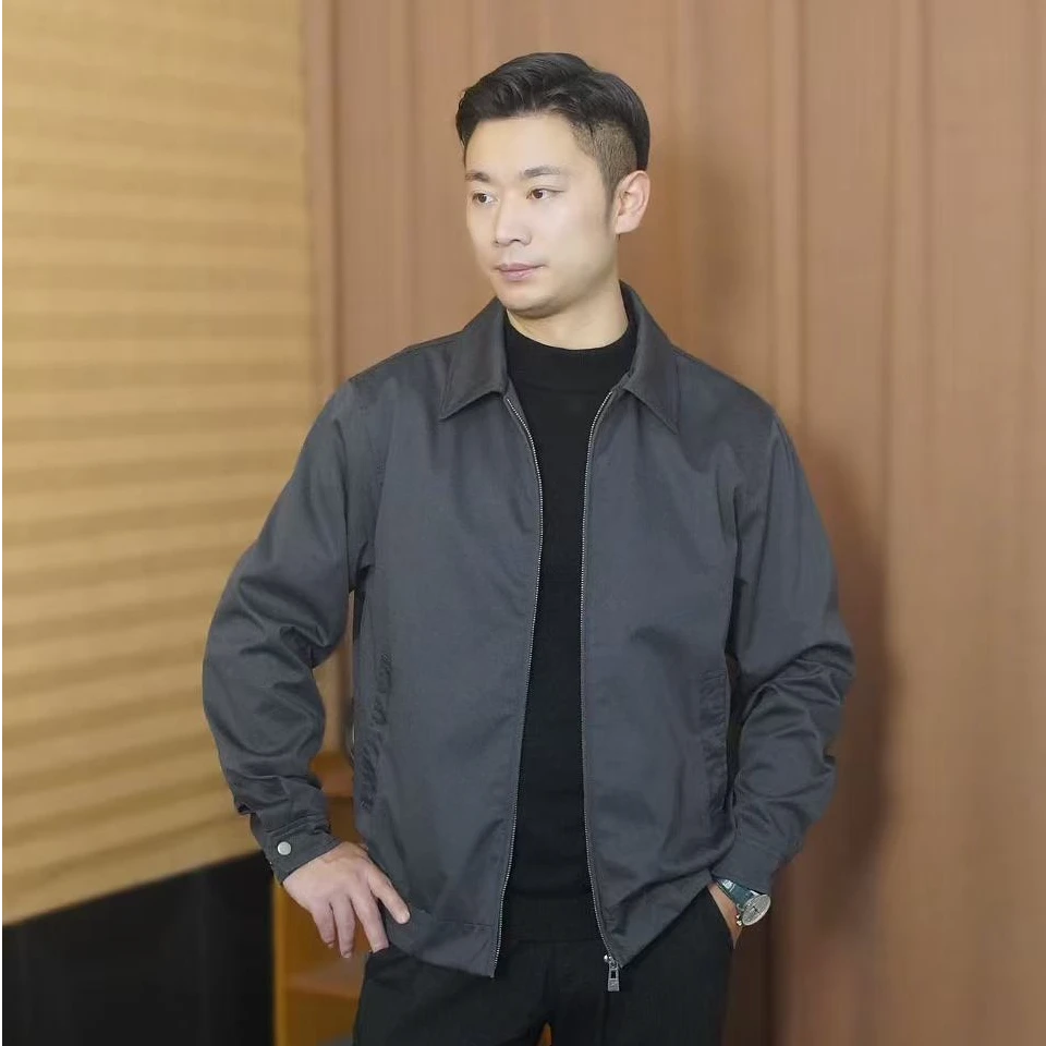 调节袖口秋季老钱风宽松夹克男士100%纯棉成熟稳重商务休闲男外套