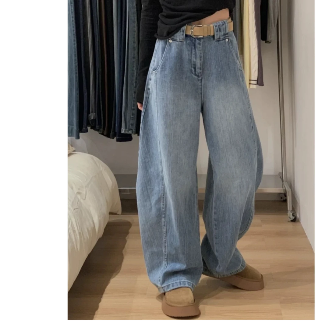 【默认微瑕】阔腿复古新款潮流辣妹牛仔长裤女