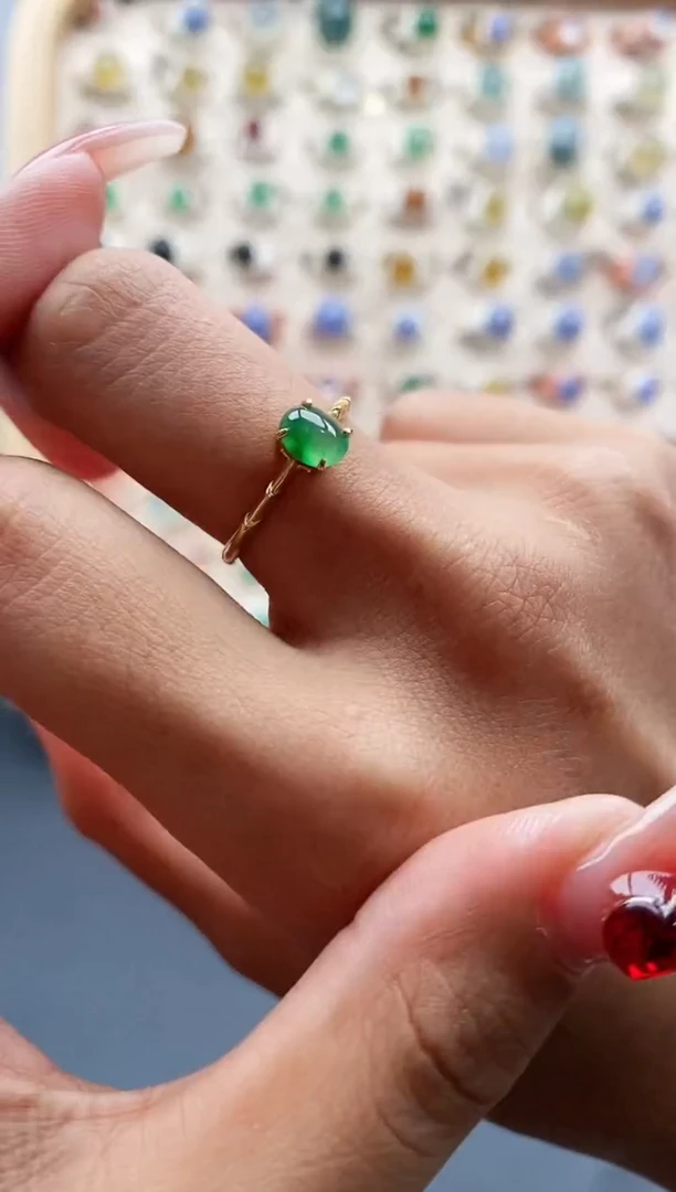 【闪购商品】翡翠戒指银S925镶嵌缅甸天然A货翡翠111 9+