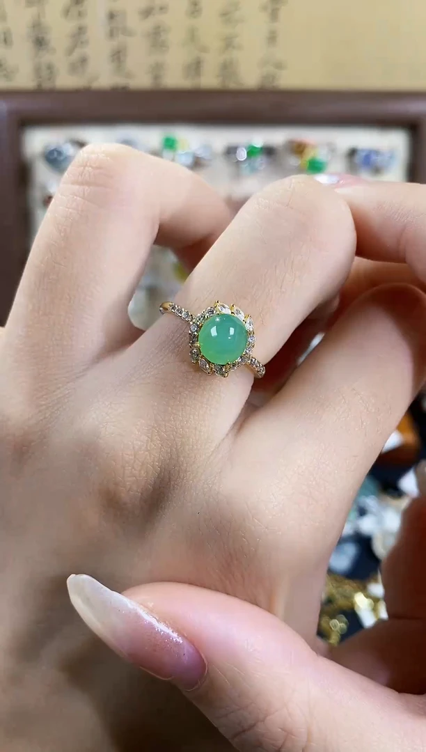 银S925镶嵌戒指翡翠 天然A货翡翠118