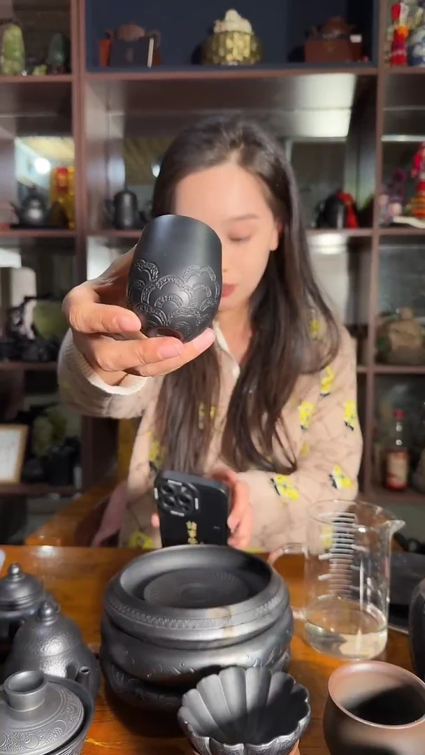 神农黑陶繁花似锦闻香杯