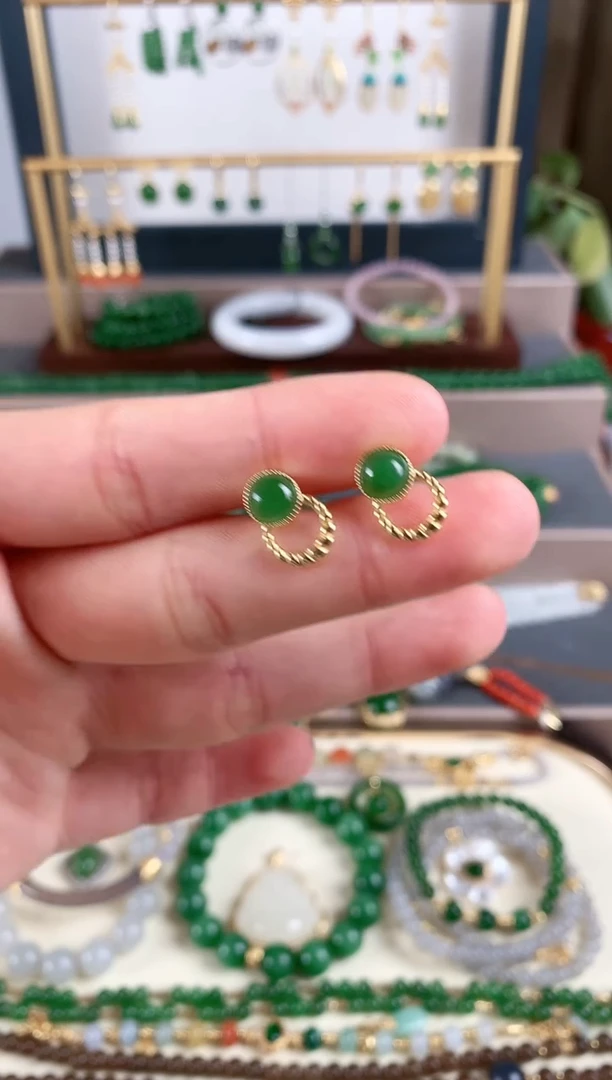 银S925镶嵌和田玉耳饰1