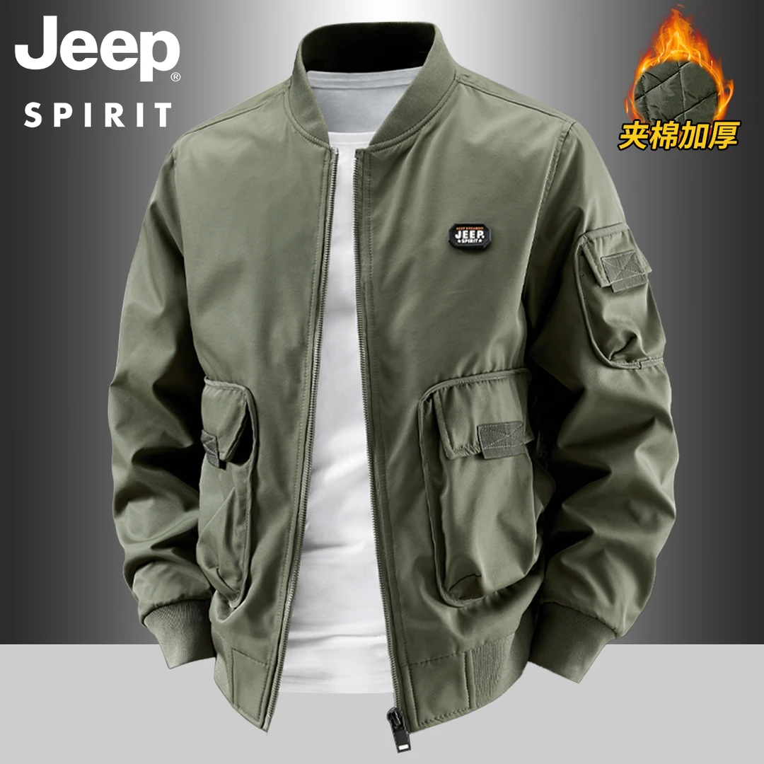 Jeep吉普棒球领飞行夹克外套冬季新款夹棉加厚多口袋美式工装外套