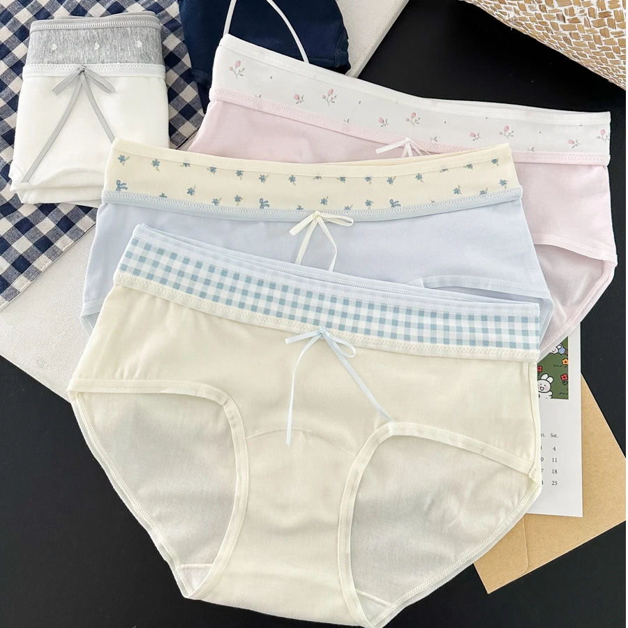 探路猫美丽碰撞青春拼接中腰女内裤A类棉纯棉加长裆全裤10A少女BM