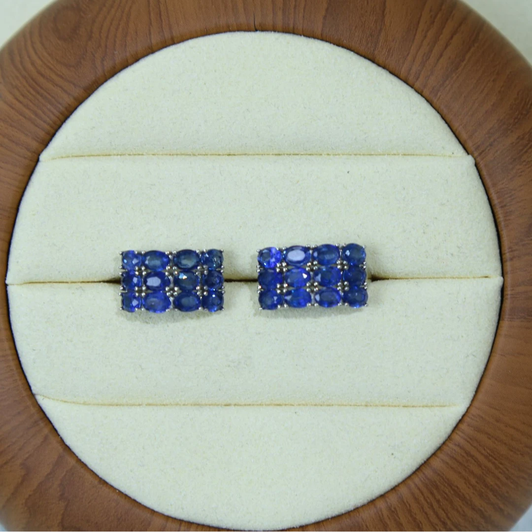 [如一珠宝]天然蓝宝石耳环耳扣高级气质贵气