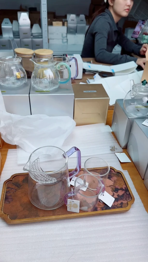 手工艺品玻璃风谜新月茶器浅紫色+清禾杯浅紫色