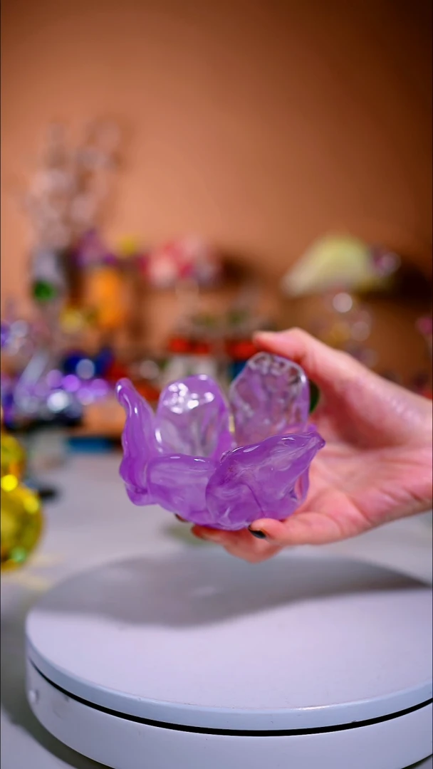 手工艺品琉璃香芋紫异形烛台   微瑕