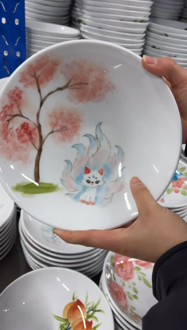 景德镇高温陶瓷食品级手绘釉中彩-圆深盘