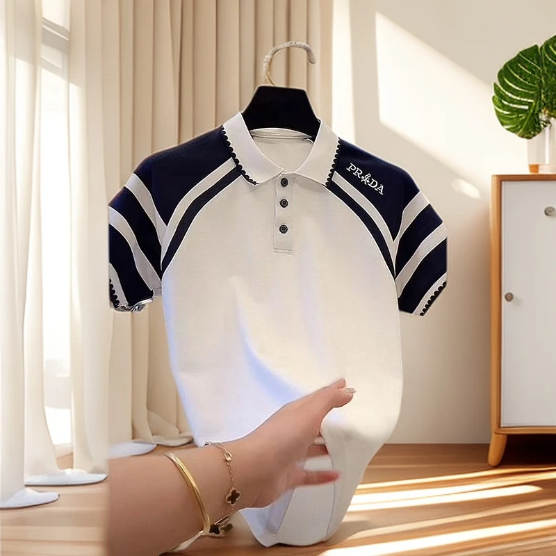 欧洲站轻奢大牌男装POLO上衣2025夏季新款设计感撞色拼接Polo短袖