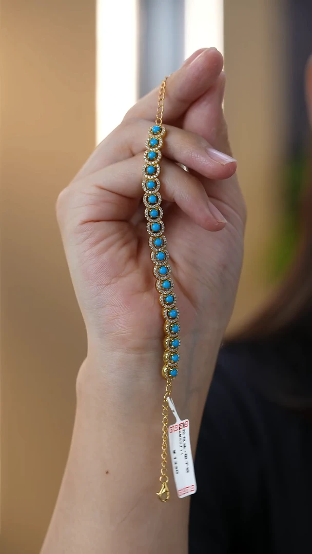 银S925镀金镶嵌绿松石手链秒拍号3