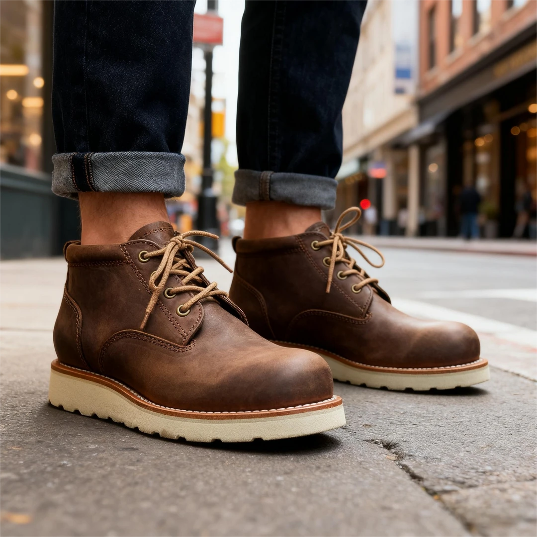 疯马牛皮短靴秋冬冬季复古休闲百搭工装靴经典男士真皮潮鞋