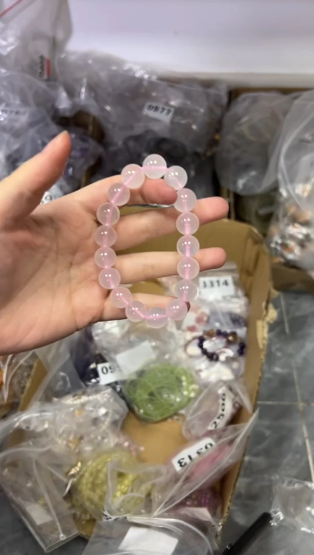 【闪购商品】水晶手链未镶嵌六芒星粉晶圆珠手串[0864]