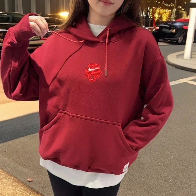 NIKE套头针织女卫衣红色女装加厚韩版时尚宽松上衣HV8461677