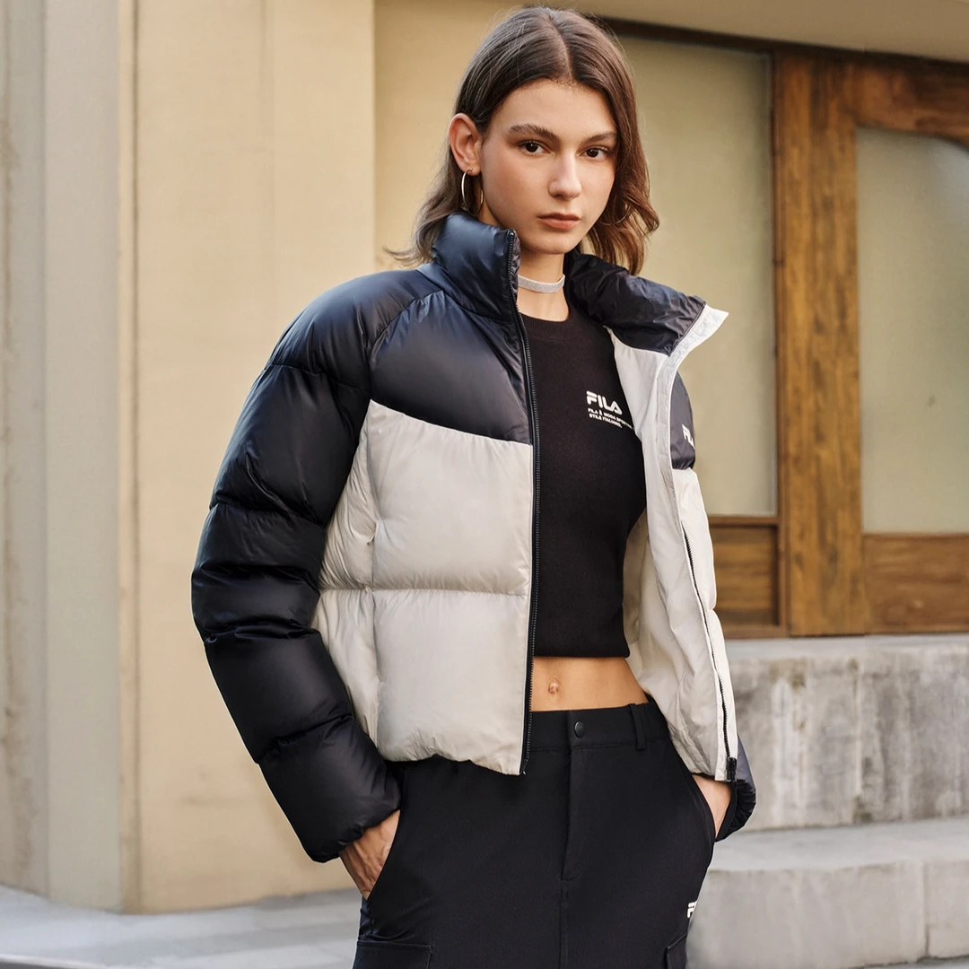 FILA 斐乐官方女士运动羽绒服2025冬季新款休闲保暖短款立领外套