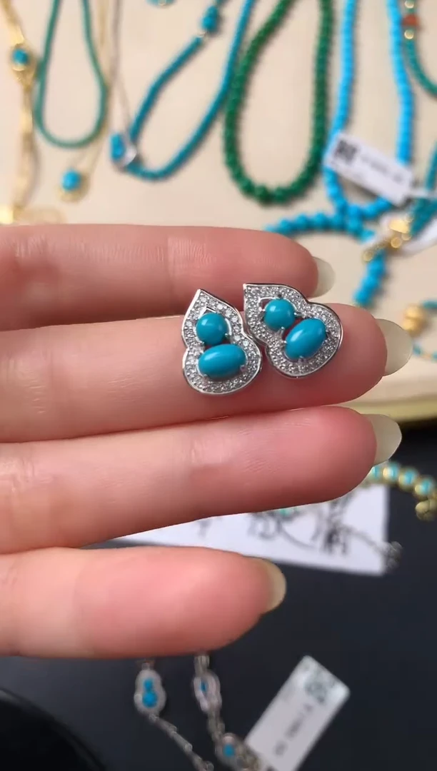 银S925镶嵌绿松石耳饰D430|380