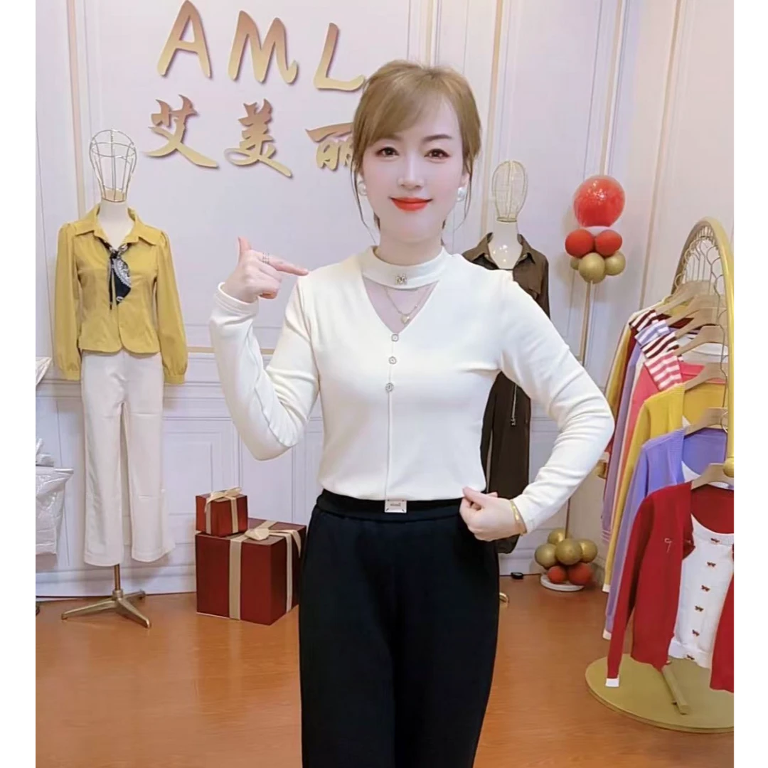 AML3 网纱拼接半高领修身显瘦时尚百搭秋冬季保暖上衣打底衫