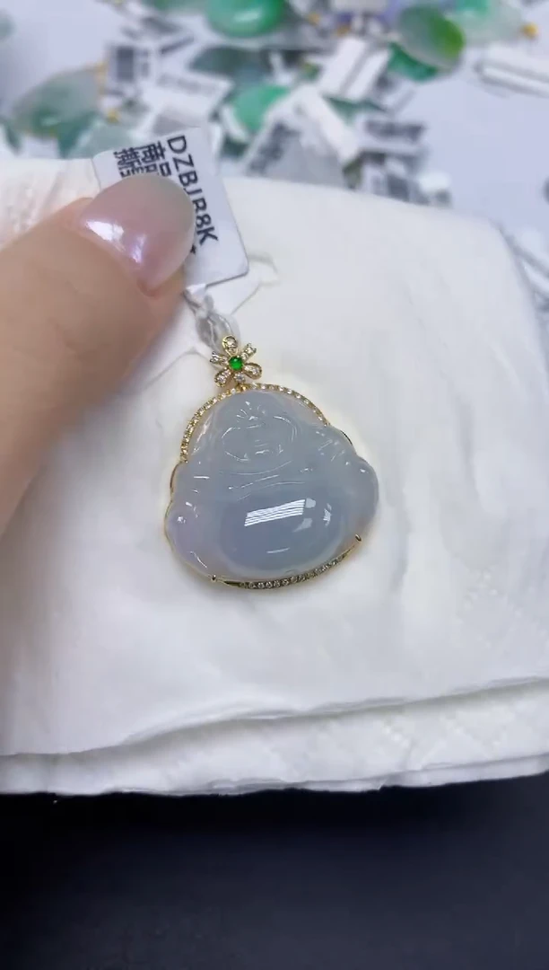 翡翠18K金镶嵌颈饰天然缅甸翡翠A货