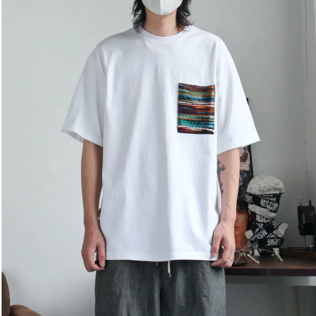 1129三色重磅320g口袋丝花刺绣小领口日系短袖 冲一件高品质玩意！