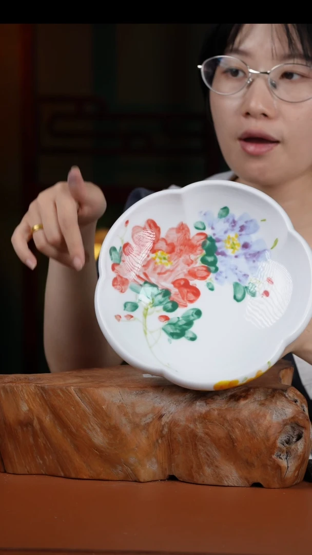 摆件釉中彩餐具高足果盘直径21.5高11.5