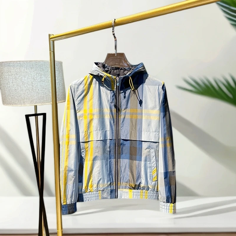 玛加西曼特格子男士连帽外套春季新款修身上衣夹克品质男装时尚