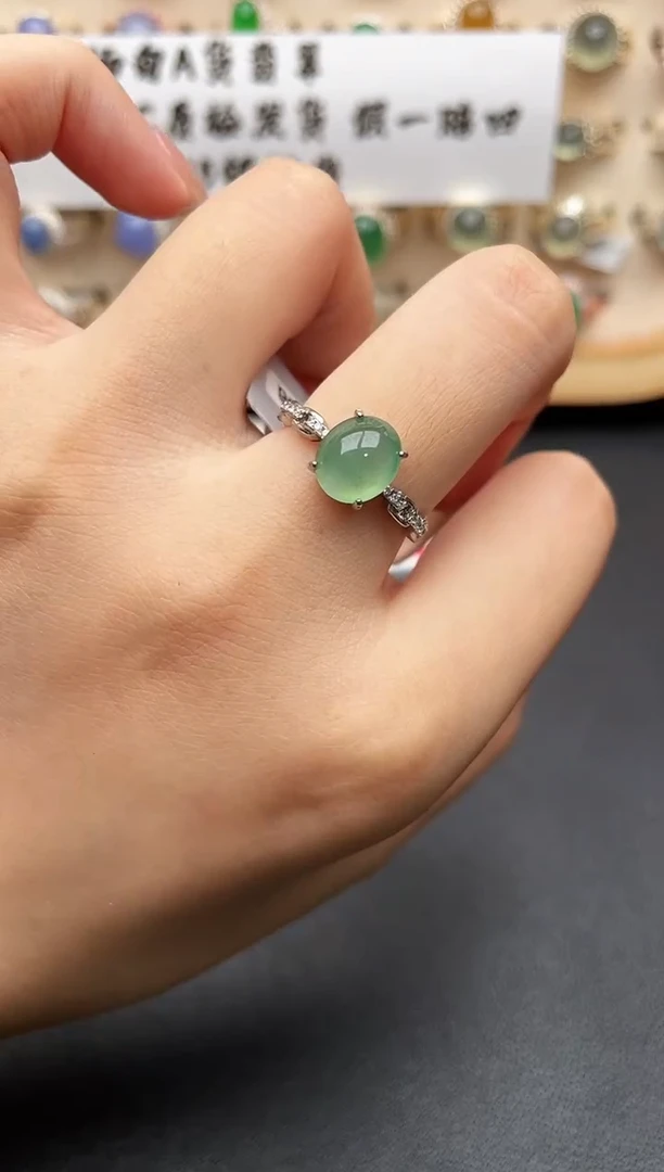 银S925镶嵌戒指翡翠一物一证一礼盒