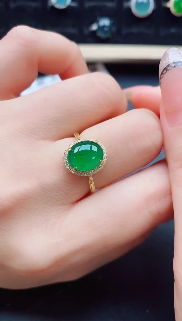 翡翠戒指银S925镶嵌5050