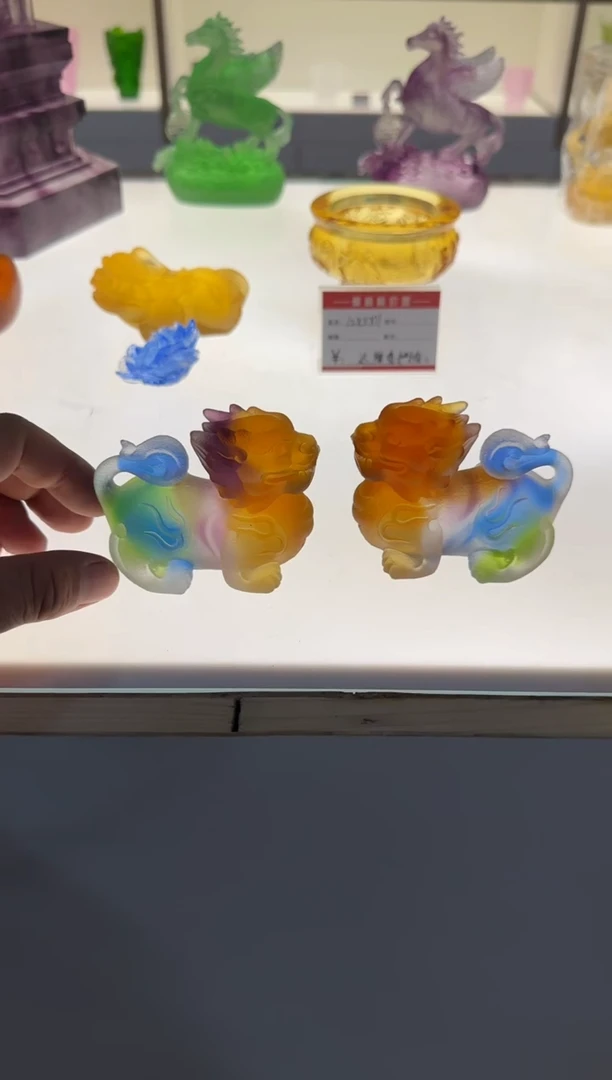 手工艺品琉璃古法琉璃麒麟一对