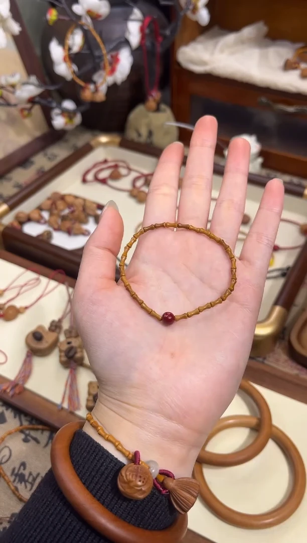 手串桃核【桃缘行】竹节「红色莎莎」桃木桃核辟、挡、驱、护 备注手围