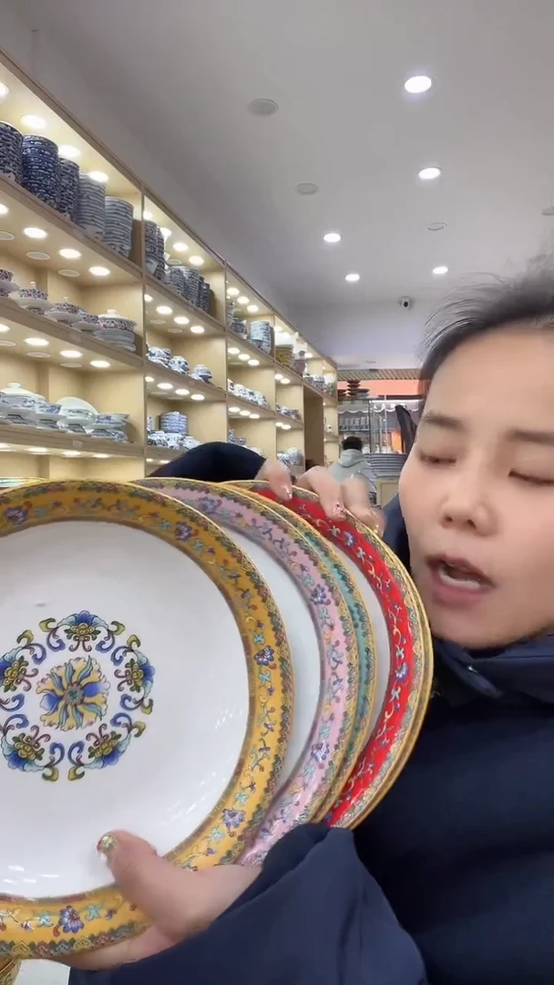 【闪购商品】瓷片5色盘子珐琅彩的瓷器