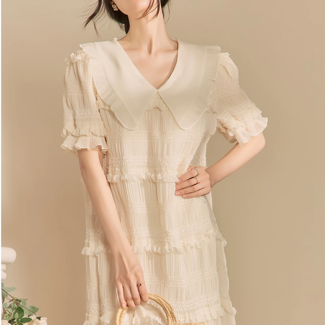 乔与花樽 | 新款连衣裙优雅复古甜美气质显瘦荷叶边白色长裙