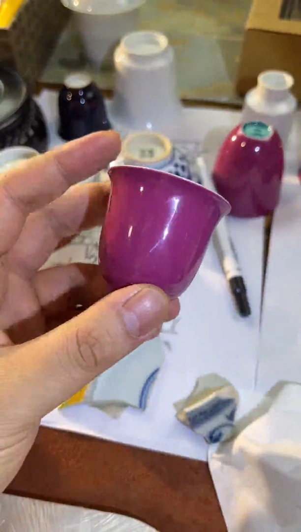 内松石绿胭脂红一口杯杯杯
