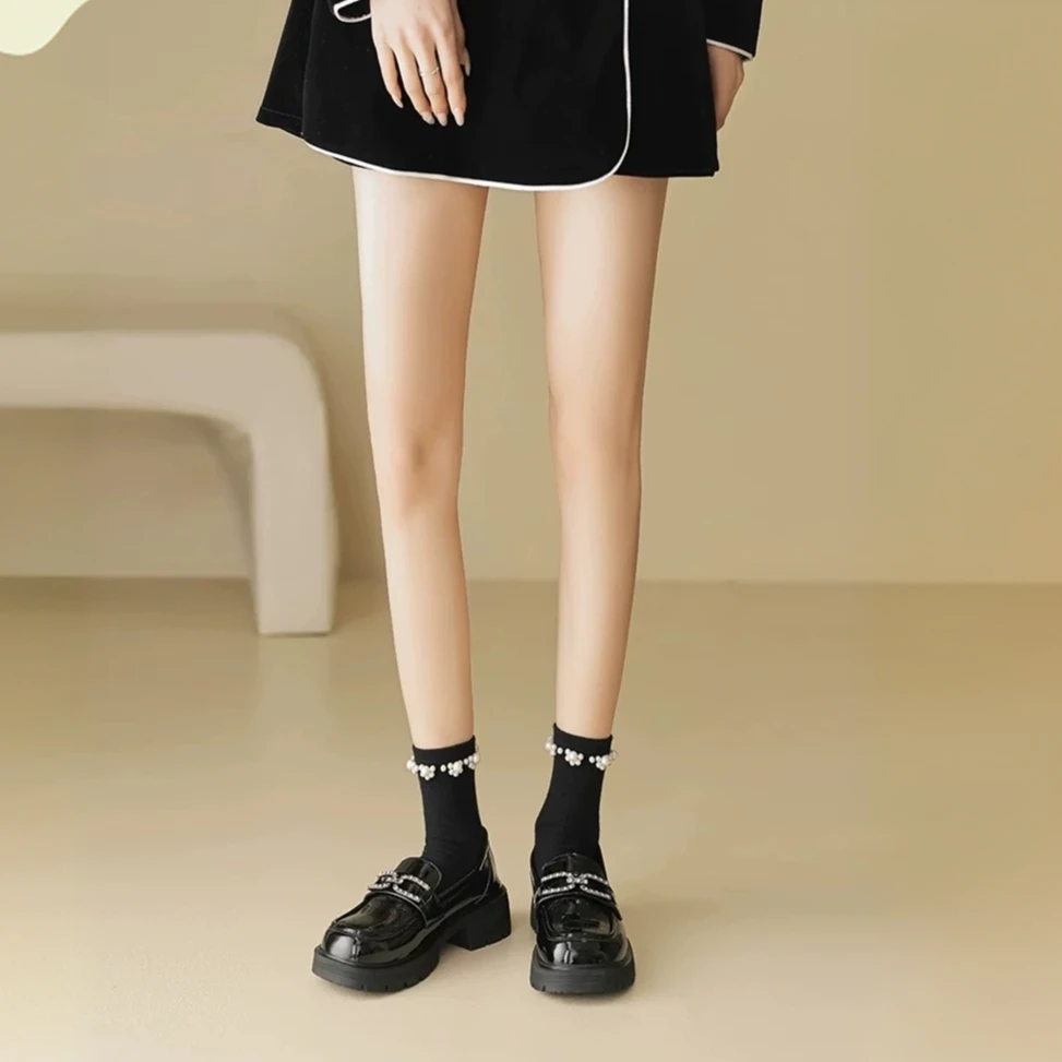 极简风春秋单鞋青年皮鞋乐福鞋魔术贴英伦风黑色低跟粗跟韩版