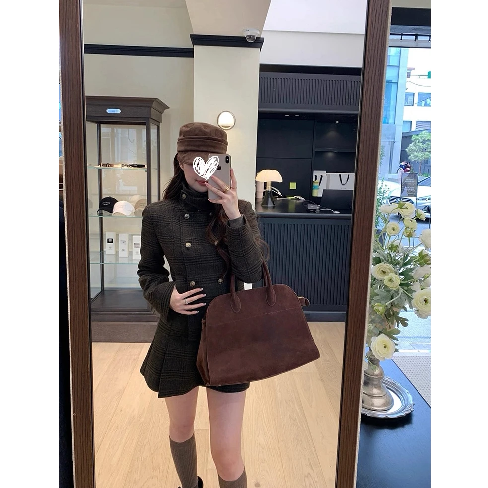 【弗丽嘉手记】韩系复古立领长袖夹克外套+高腰A字半身短裙套装