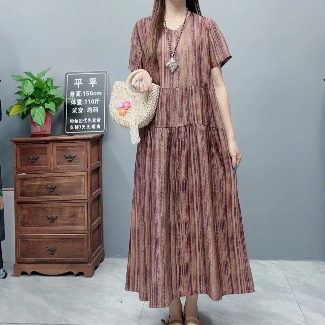 3355新款夏季长款时尚气质显瘦宽松休闲遮肉洋气女装连衣裙蛋糕裙