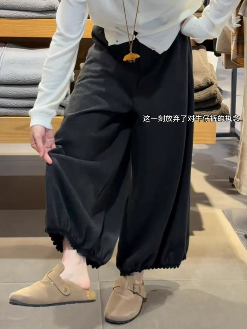 2025超火的加厚阔腿裤女款小个子花苞灯笼裤大码胖mm显瘦毛呢裤子