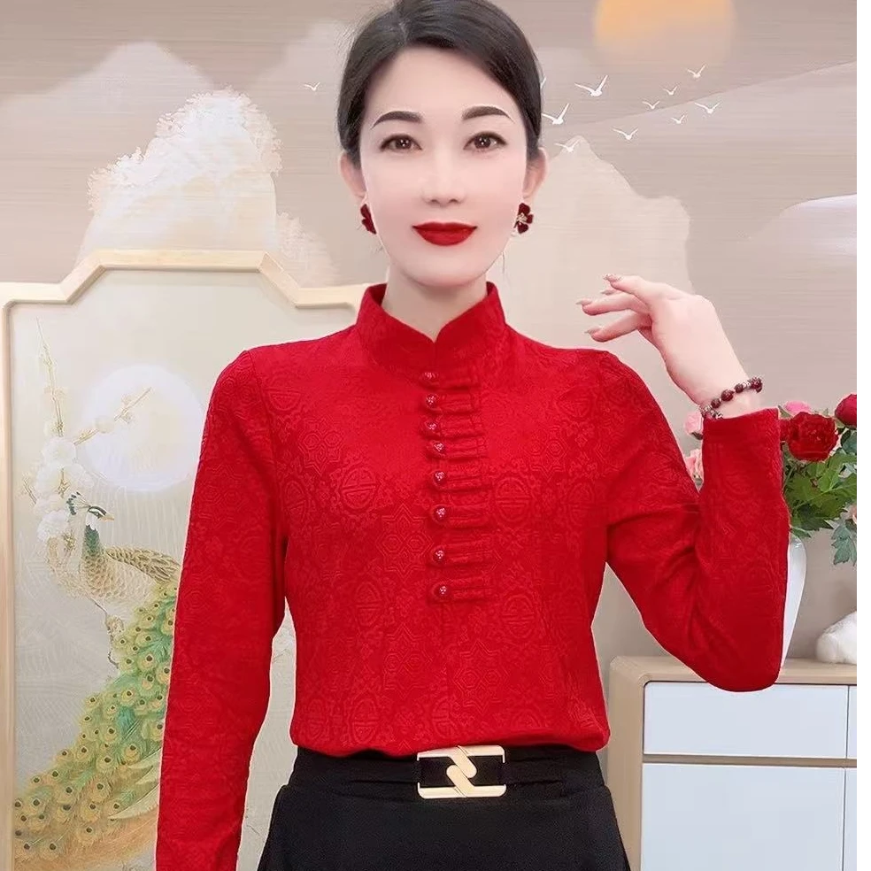 23155福临门网红盘扣打底衫半高领时尚洋气百搭遮肚长袖打底衫