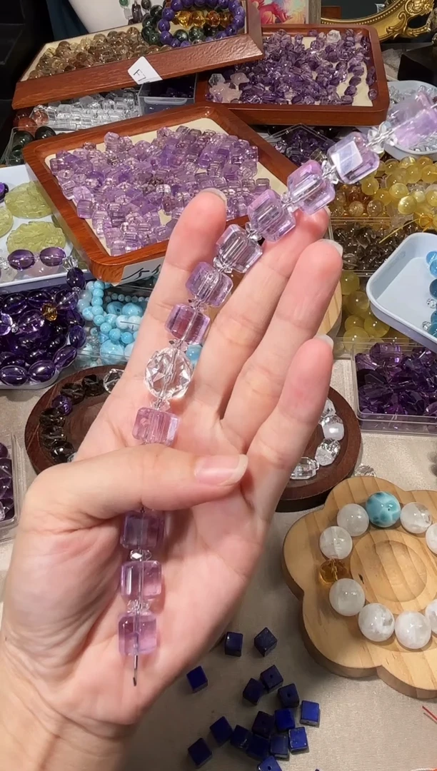 水晶手串未镶嵌紫水晶方糖宽卡10单颗