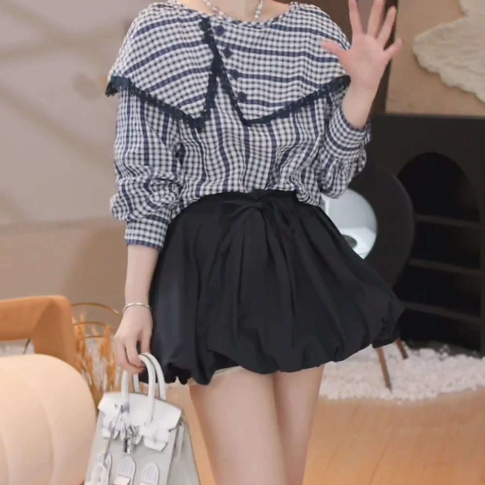2025春季新款时尚气质百搭小众荷叶领衬衫花苞裙套装裙子两件套女