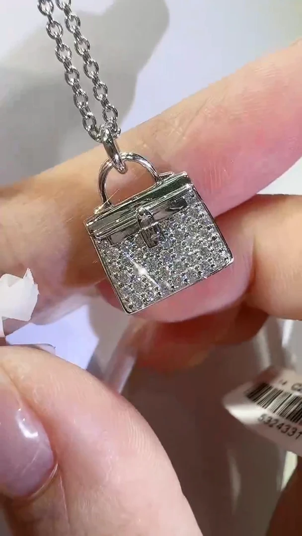 18K金镶嵌项链钻石包包项链