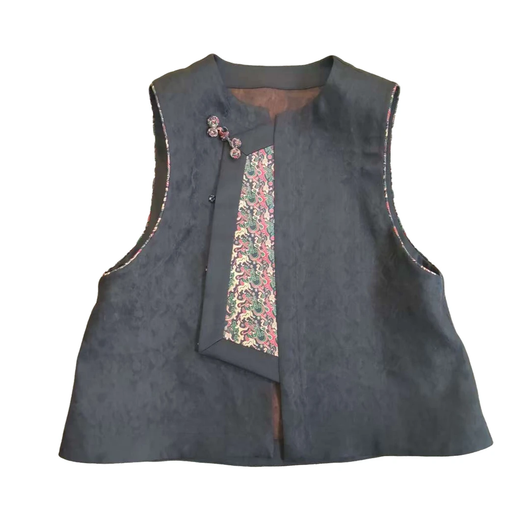 全球诗韵工字型款拼接马夹宝相花显瘦马甲中国风马甲中式ins