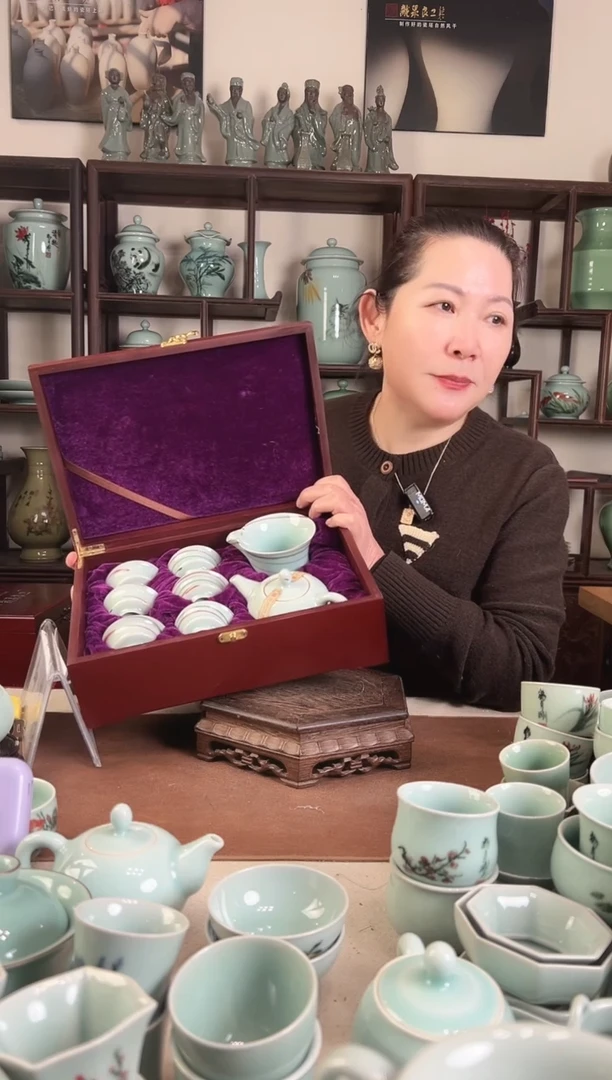 纯手工 绞胎 8头茶具L（撇口杯）
