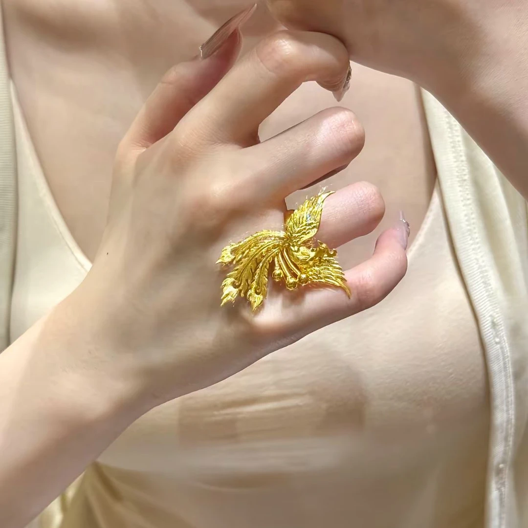 瑞诺黄金凤凰戒指女足金999时尚开口求婚戒指结婚三金送女友礼物