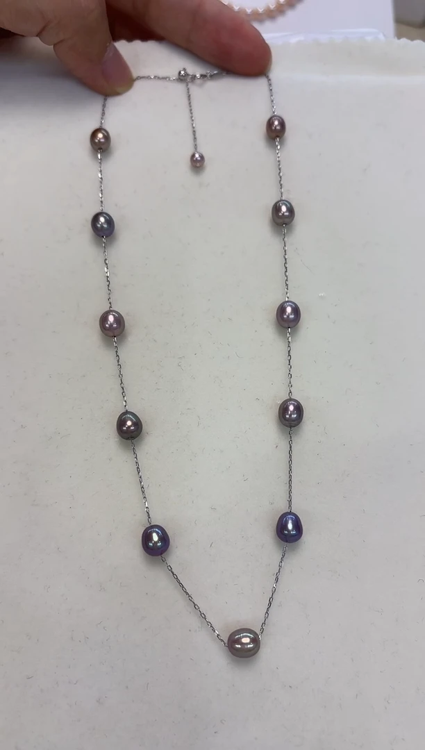 淡水珍珠银S925镶嵌颈饰米珠满天星项链