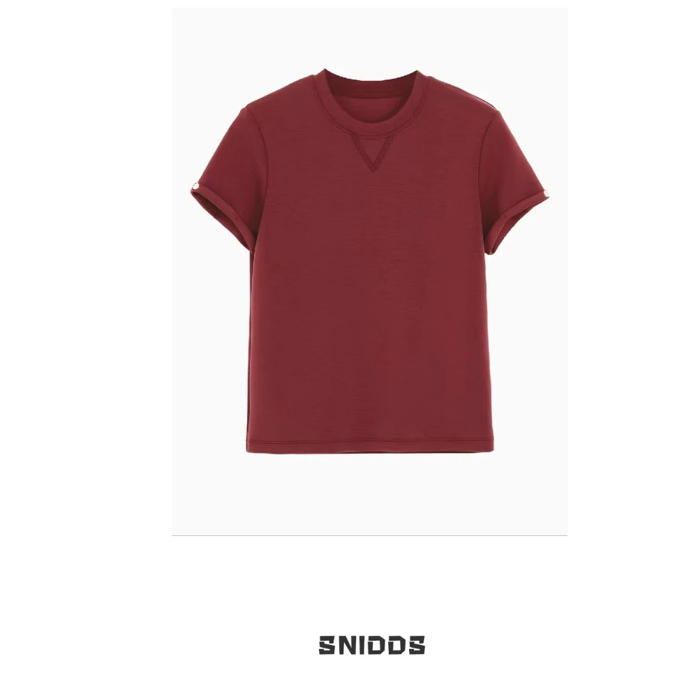 3/18 女士春夏  砂洗裸感空气层圆领铆钉短袖T恤