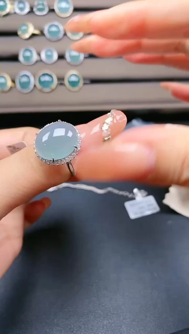 翡翠戒指银S925镶嵌24242