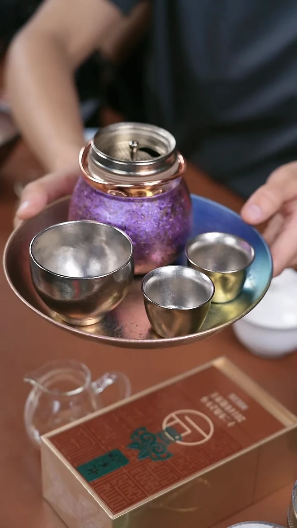 钛纯钛福禄宝瓶+钛盘 紫 配渐变钛盘