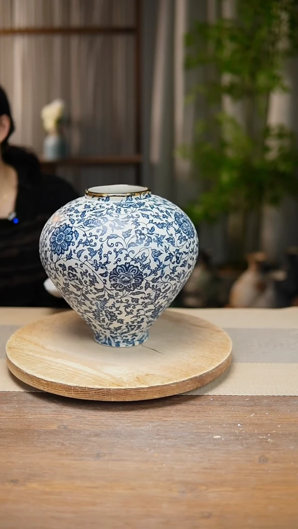 【闪购商品】陶瓷   花器青花瓷缠枝莲月亮罐